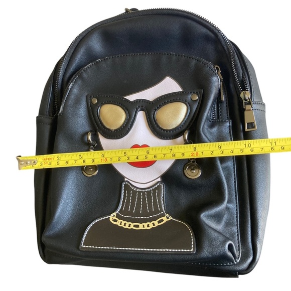 Black Designer Backpack with Fashionable Face Design - Picture 6 of 8